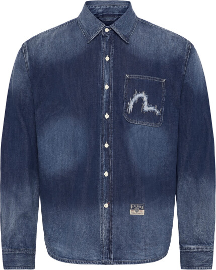 Evisu Washed Denim Ls Shirt Blue L Evisu Washed Denim Ls Shirt Blue L