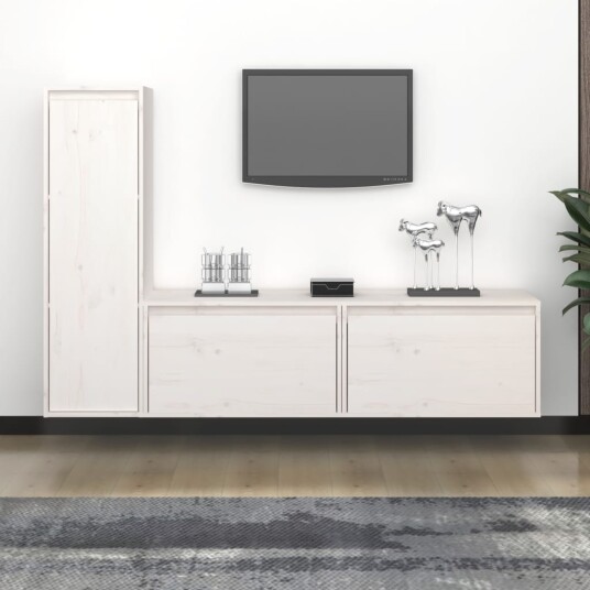 vidaXL TV-benker 3 stk hvit heltre furu