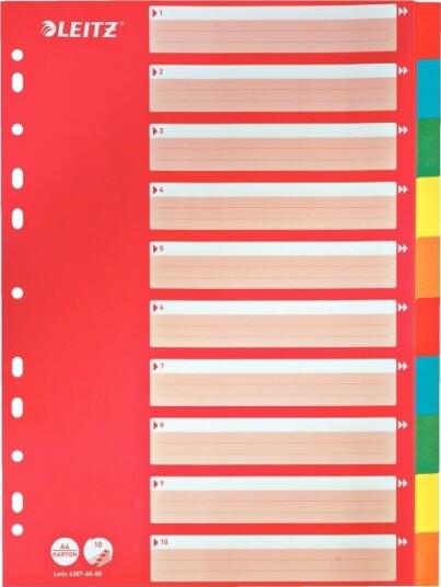Leitz Kartongregister Blankt A4 10 Deler Flerfarget 160 Gsm Med Rødt Omslagsark Som Kan Skrives På 250 Gsm 4387 60 00 Leitz Kartongregister Blankt A4 10 Deler Flerfarget 160 Gsm Med Rødt Omslagsark Som Kan Skrives På 250 Gsm 4387 60 00