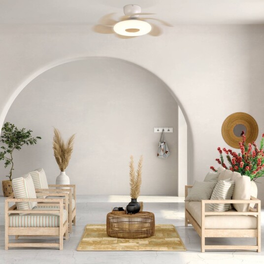 Mantra Iluminación LED-takvifte Flower i tre med DC-motor, stillegående, Ø 79 cm, CCT Flower, dimbar, Lyst tre , Stue / spisestue, Kunststoff, Moderne