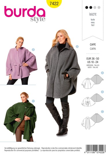 Burda 7422 - Cape EUR: 36-50, US: 10-24 Burda 7422 - Cape EUR: 36-50, US: 10-24
