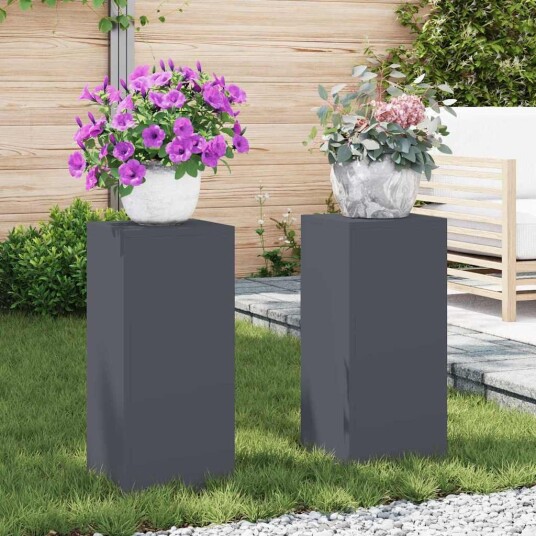  Utendørs Planteholdere Pilar 2 stk Antrasitt 24x24x55 cm Stål