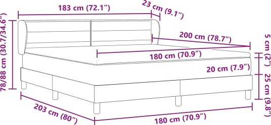 Box Spring Seng med Madrass i Mørkegrå 180x200 cm Stoff