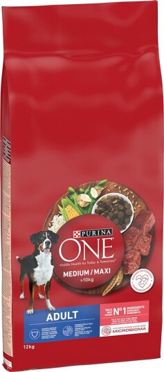 Purina One Tørrfôr Adult Medium Maxi & Rice For Voksne Beef 2 X 12 kg