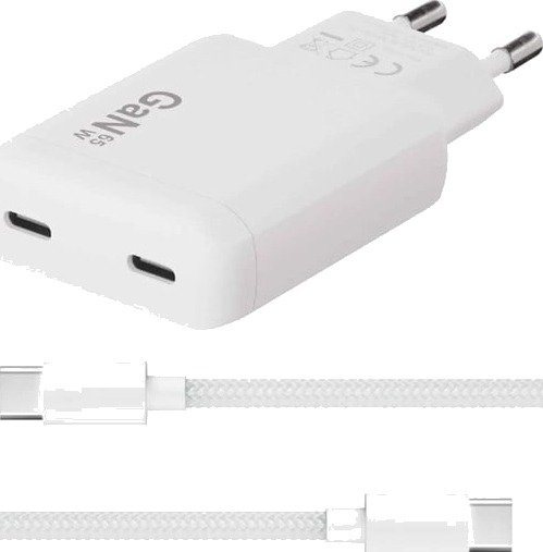 X2O 65W GaN Dual SLIM AVS Charger (Incl. 1.5 m USB-C to USB-C Cable) - White
