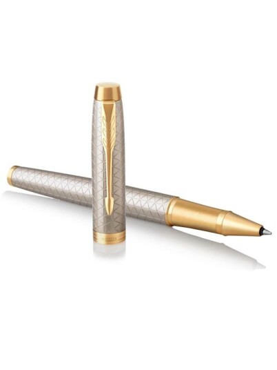 Parker IM Rollerball Pen  Premium Warm Sølv  Fine Point Svart Ink  Gift Box