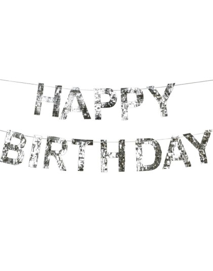 Partydeco Sølv Happy Birthday Banner 22 Meter