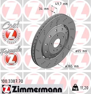 Bremseskive ZIMMERMANN 100.3387.70