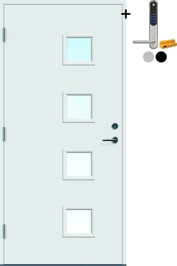 Ytterdør Bygg1 Runde Thermoisolert med Yale Entrus BxH 90x200 Venstre, NCS S-0502-Y, Hvit, Yale Sølv