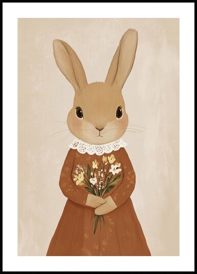 Vintage Bunny with Flowers Plakat Plakat / 40x50cm