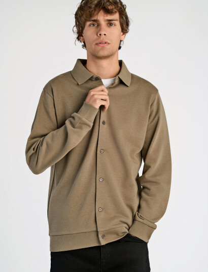 Lindbergh Jersey Button Through Pique L/S - Brown - M Lindbergh Jersey Button Through Pique L/S - Brown - M