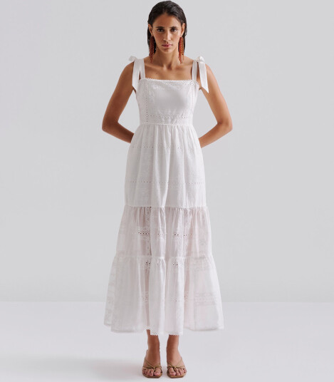 Malina Adri Embroidered Tie Strap Maxi Dress - White - 44