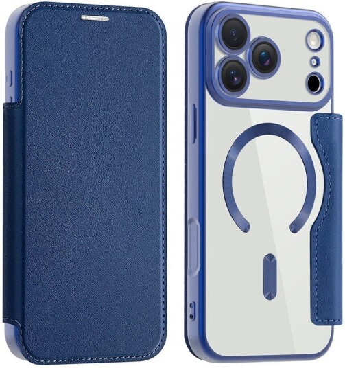 EIDERWOOD iPhone 17 Pro Flipp Deksel med Gjennomsiktig Bakside – MagSafe Kompatibel – Mørk Blå
