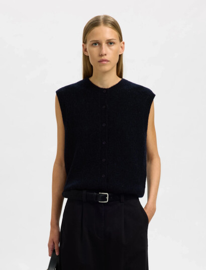 Selected Slflulu Sl Button O Neck Vest Noos   Navy   S