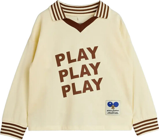 Mini Rodini Play Sp Collar Ls Tee   Cream   128/134