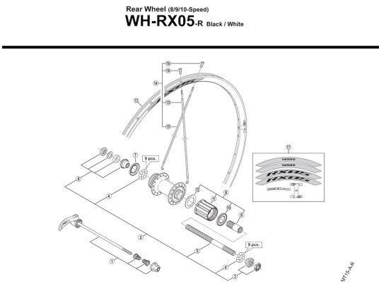 Shimano eiker til bakhjul modell WH-RX05 284mm lang