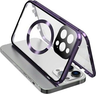 Dobbeltsidig herdet glass + magnetisk metallramme Anti-Drop Case for iPhone 15 Kompatibel med MagSafe Phone Cover med spennelås -