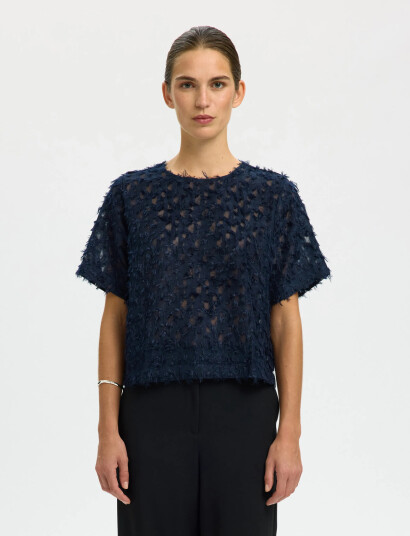 Selected Slfmarion Ss O Neck Top Ex Navy 34 Selected Slfmarion Ss O Neck Top Ex Navy 34