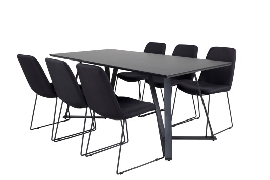Venture Home Marina Spisegruppe 180 cm Rektangulær med 6 Muce Stoler Sort