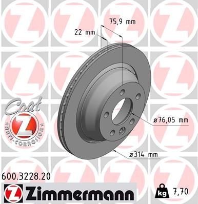 Bremseskive ZIMMERMANN 600.3228.20