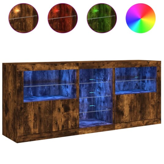 vidaXL Skjenk med LED-lys røkt eik 162x37x67 cm