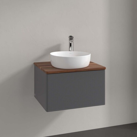 Villeroy & Boch Antao Servantskap med 1 skuff 60x50x36 cm u/lys Antrasitt/Valnøtt Villeroy & Boch Antao Servantskap med 1 skuff 60x50x36 cm u/lys Antrasitt/Valnøtt
