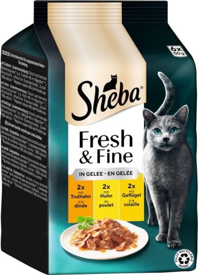 Sheba Våtfôr Fresh & Fine Og Fjærkre I Gelé Kylling Kalkun 72 X 50 G