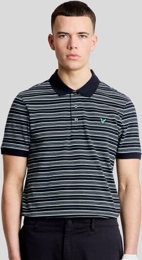 Lyle & Scott Golf Stripe Polo Shirt Golf pologenser herre Navy Sea Breeze Charcoal Medium