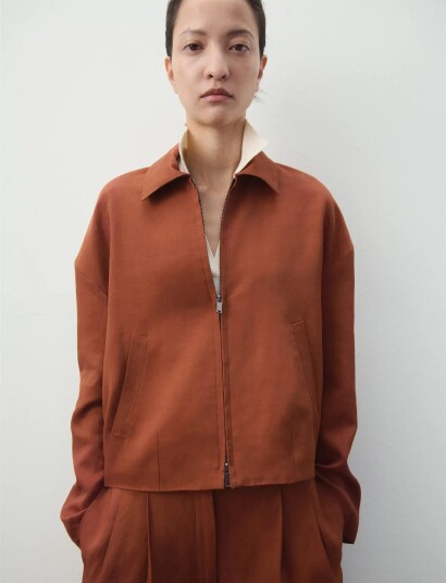 Mango Linen Blend Jacket With Pockets   Brown   XL