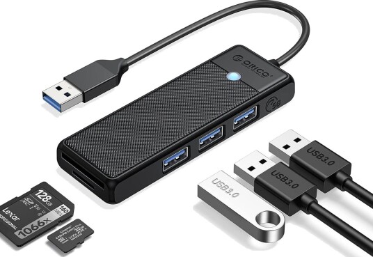 Orico PAPW3AT-U3 USB-hub med 4 Porter 3x USB-A 3.0 og microSD/SD-kortleser 1m Svart