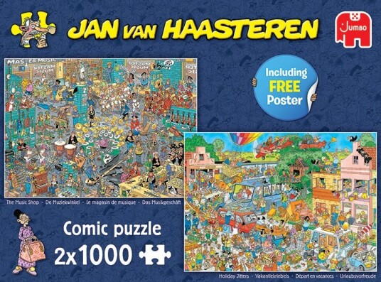 Jan Van Haasteren The Music Shop & Holiday Jitters Puslespill 2x1000 brikker