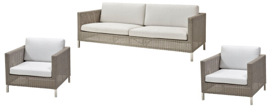 Cane-line Connect sofagruppe 3-seter sofa & 2 lenestoler Taupe med Hvit pute
