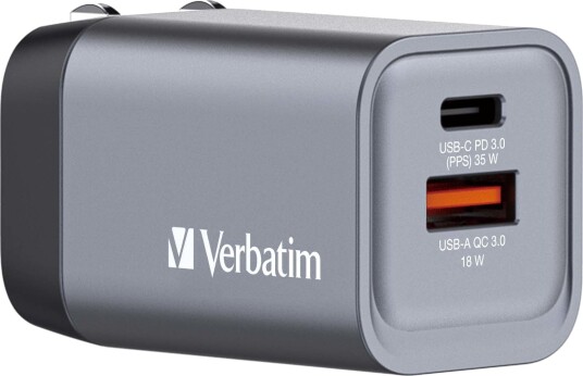 Verbatim GNC-35 GaN Lader 35W med USB-C og USB-A Hurtiglading Sort Mobillader Verbatim GNC-35 GaN Lader 35W med USB-C og USB-A Hurtiglading Sort Mobillader