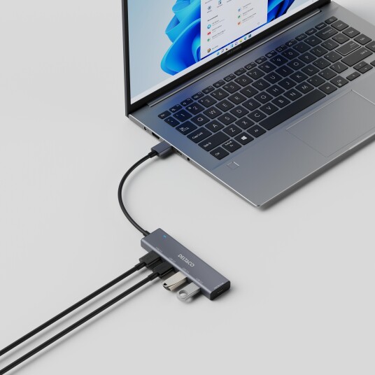 DELTACO USB-A hub, 4x USB-A female, 5 Gbps, aluminum, grey DELTACO USB-A hub, 4x USB-A female, 5 Gbps, aluminum, grey