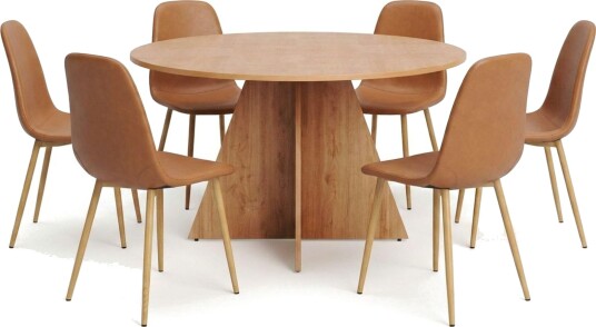 Vera spisegruppe rund 130 cm eik med 6 Nibe spisestoler Eik Vera spisegruppe rund 130 cm eik med 6 Nibe spisestoler Eik