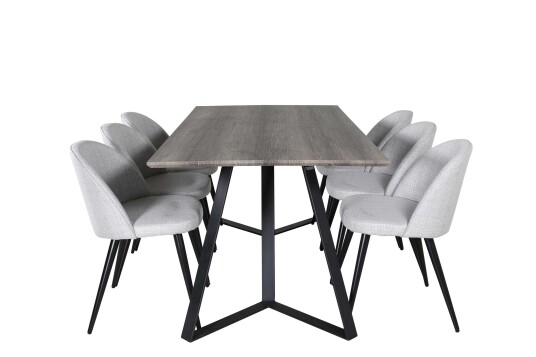 Venture Design Marina & Velvet spisegruppe Grå/grå 6 st stoler & bord 180 x 90 cm