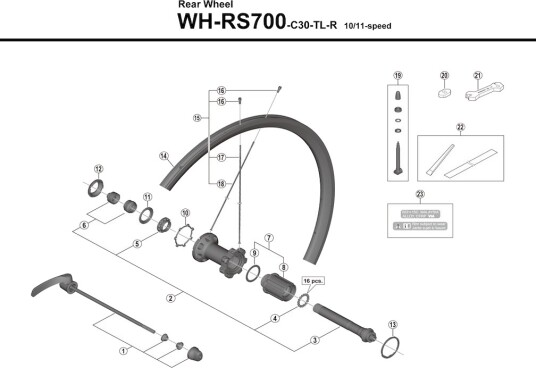 Shimano eiker 297mm lang til bakhjul modell WH-RS700-C30-TL-R