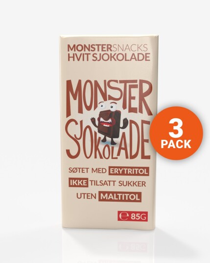 Monster Lavkarbo Belgisk Hvit Sjokolade – UTEN MALTITOL 3x85g Monster Lavkarbo Belgisk Hvit Sjokolade – UTEN MALTITOL 3x85g