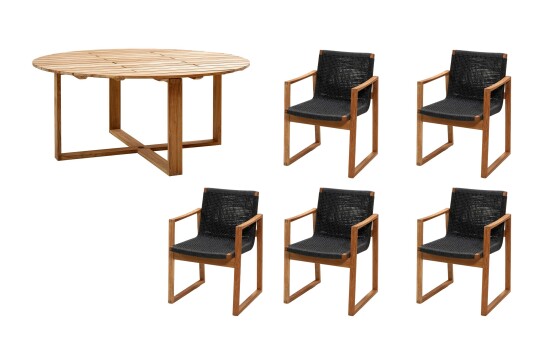Cane-line Endless spisegruppe Natur/svart 5 lenestoler & bord 170 cm