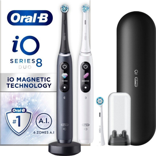 Oral-B iO 8 Duo Elektrisk Tannbørste med Magnetisk Teknologi - 2 stk svart/hvit