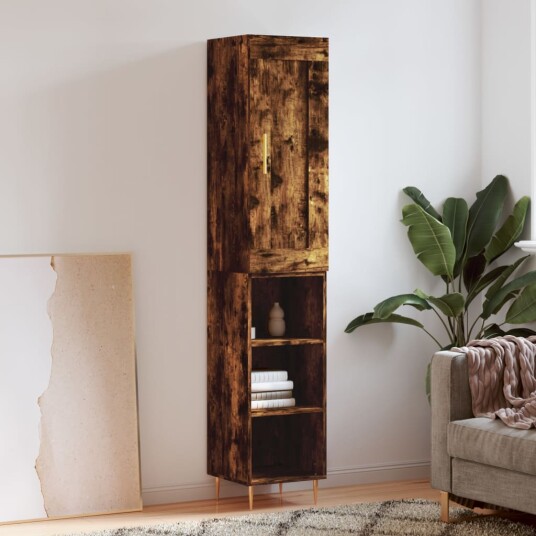 vidaXL Highboard røkt eik 34,5x34x180 cm konstruert tre 8720845497408