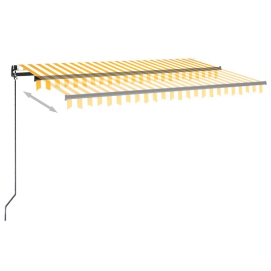 vidaXL Manuell uttrekkbar markise med LED 450x350 cm gul og hvit