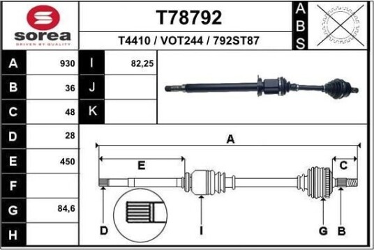 EAI T78792 Drivaksel EAI T78792 Drivaksel