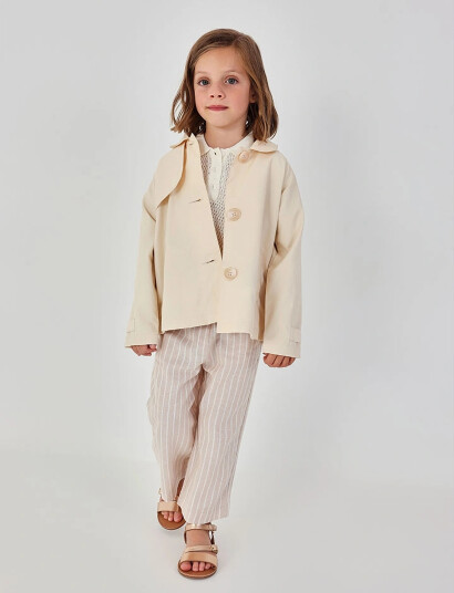 Boboli Linen Trousers Striped For Girl Beige 140