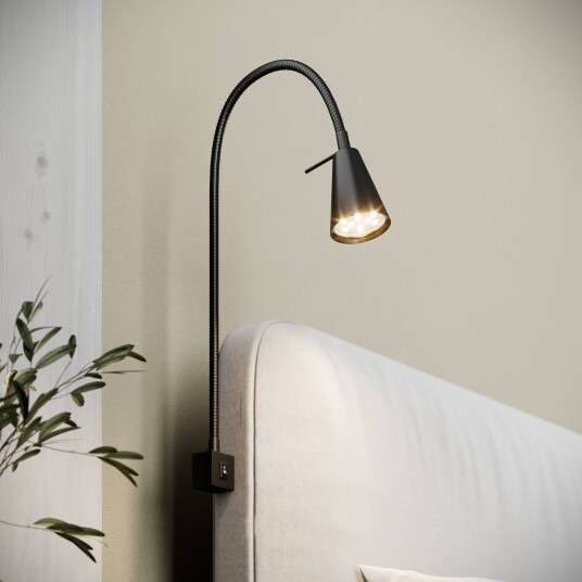 Briloner LED-vegglampe Tuso, svart, montering på seng, metall Tuso, Sort, Soverom, Metall, Moderne