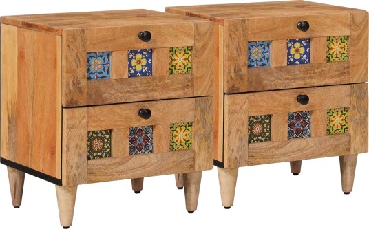  Nattbordskap 2 pcs Naturlig 40 x 33 x 46 cm Massiv mango tre