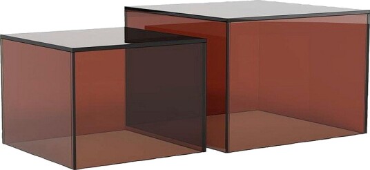 AC Design Furniture   Dice kvadratisk salongbordsett plate og understell i herdet glass med sett med 2 stk 50x50x35 cm   Brun