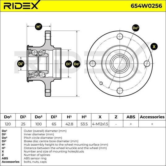 RIDEX 654W0256 Hjullager