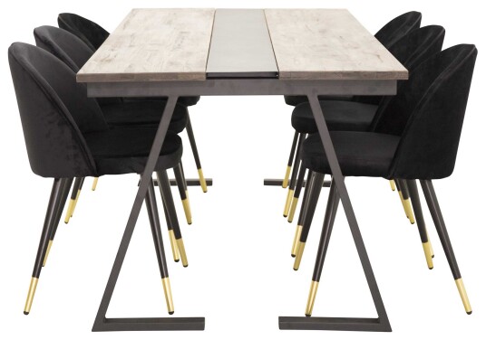 Venture Design Jakarta & Velvet spisegruppe Natur/svart 6 st stoler & bord 200 x 90 cm