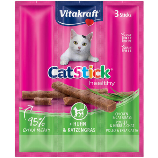 Vitakraft Cat Sticks Mini Kylling med Kattegrass 3-pakning